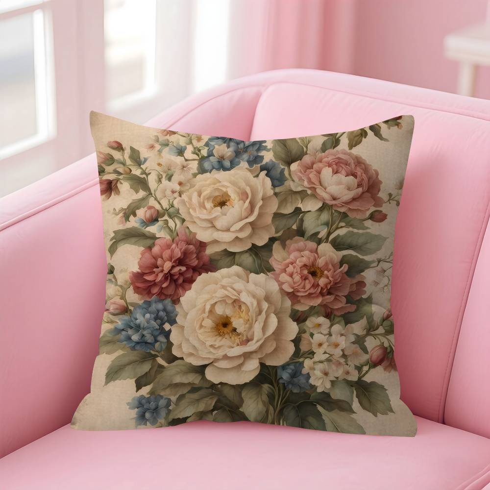 Vintage Floral Art Flower Pillowcase Toon Gift Cushion Cover Bedroom Home Sofa Chair Seat Decor Pillow Case