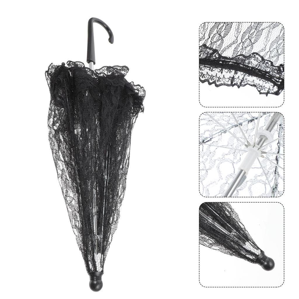 Damparaply Genomskinligt Bröllop Gotisk Svart Klänning Brudklänningar Vintage Spets Parasoll Broderi Bröllopsfest Fotografi Dekor