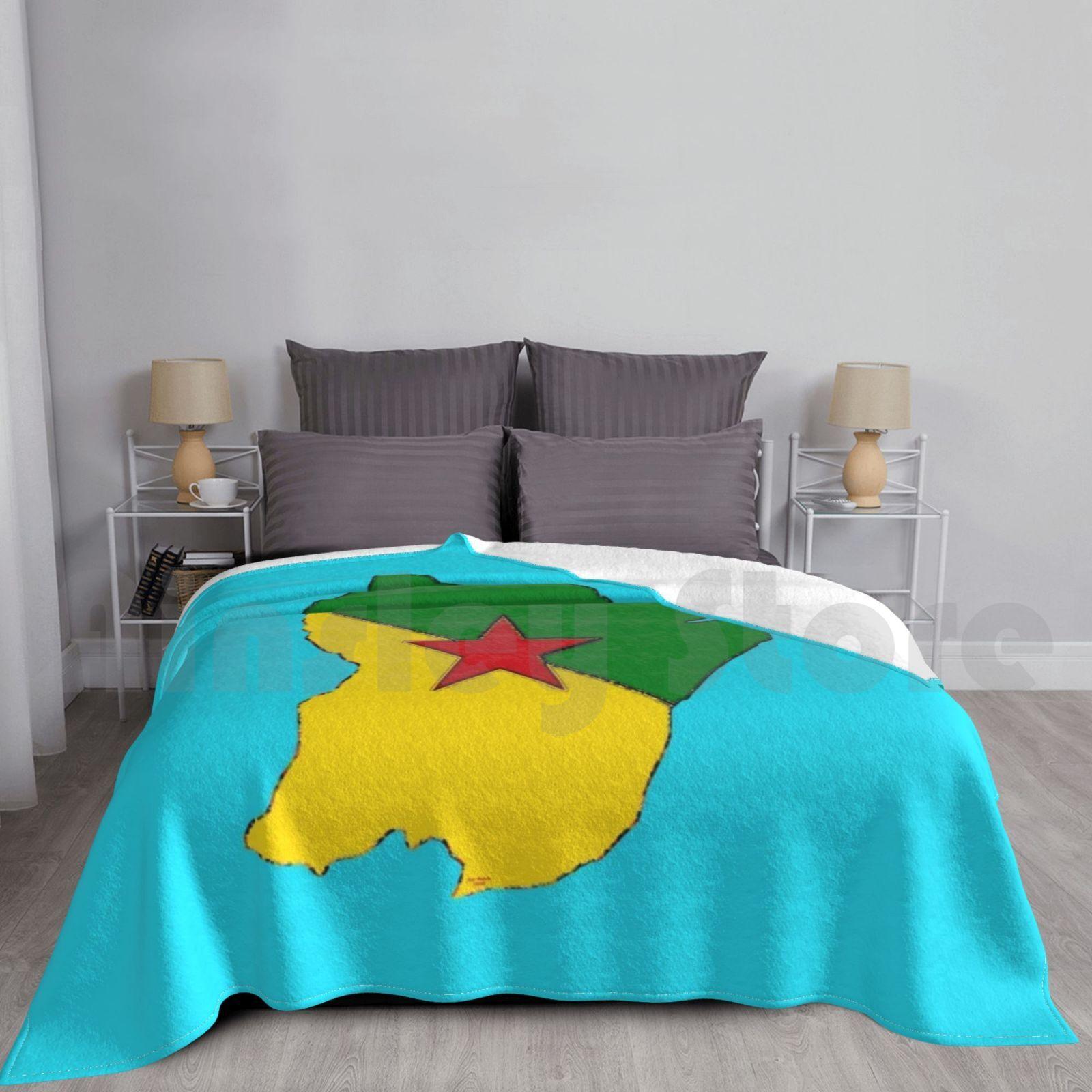 French Guiana Map With French Guianian Flag Blanket For Sofa Bed Travel French Guiana Guianian Guianan Size: 75*100cm, Weight: 230 GSM