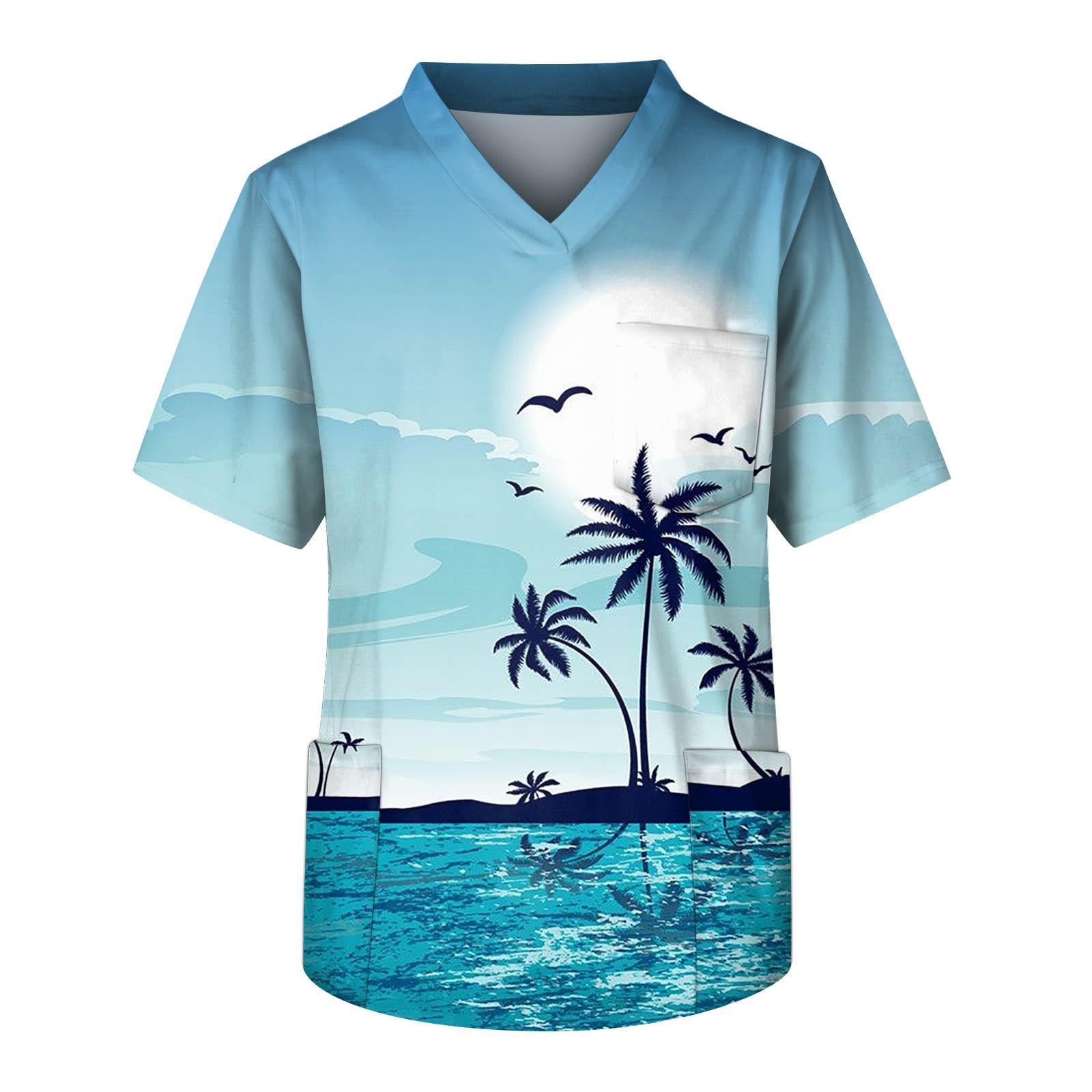 

Мужской топ с короткими рукавами и v-образным вырезом, летний принт, нагрудный карман, топ для ухода за работниками XL небесно-голубой