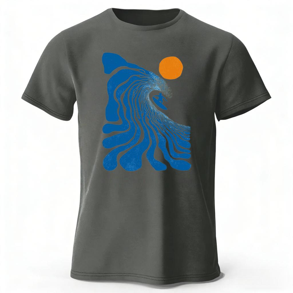 Summer Art Style Surfing Pure Cotton Short Sleeved Mens Daily Wear Plus Size Soft and Comfortable Travel Street Sports Tshirt