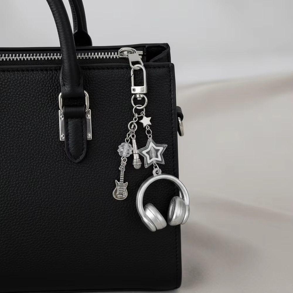 Phone Chain Earphone-shaped Keychain Glitter Microphone Pendant Cool Y2K Guita Pendant  Bag Hanging