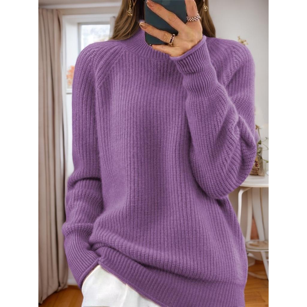 2024 Autumn/Winter Women's Solid Knit High Neck Pullover Sweater