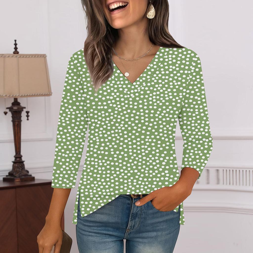 3/4 Sleeve Shirts For Women Print Graphic Tees Blouses Casual Plus Size Basic Tops Pullover