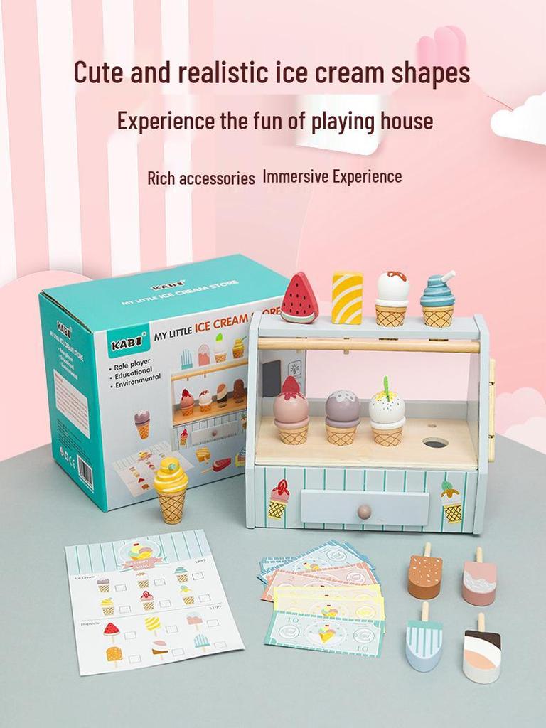 Wooden Ice Cream Shop Play Set for Kids – Pretend Play Kitchen Toy
