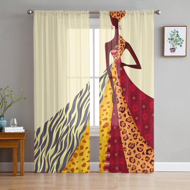 African Women Bottle Sheer Window Curtains For Living Room Bedroom Girls Room Decoration Tulle Curtains