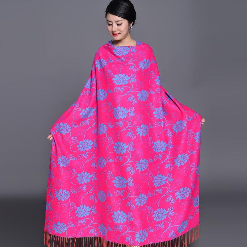 Women S Vintage Ethnic Floral Faux Cashmere Scarf Warm Large Shawl