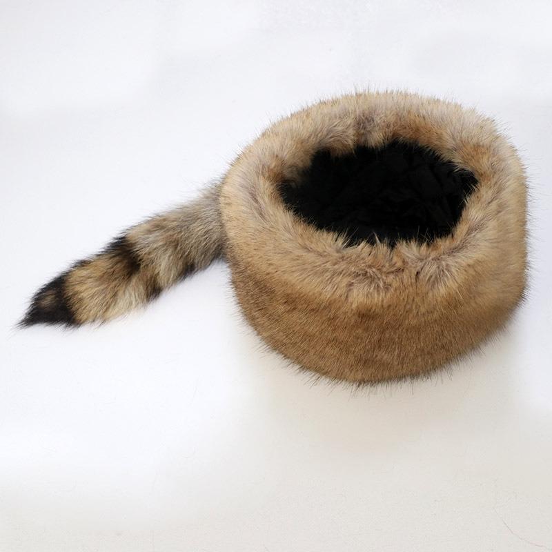 Women S Winter Ethnic Style Faux Fur Flat Top Hat With Ear Flap Tail