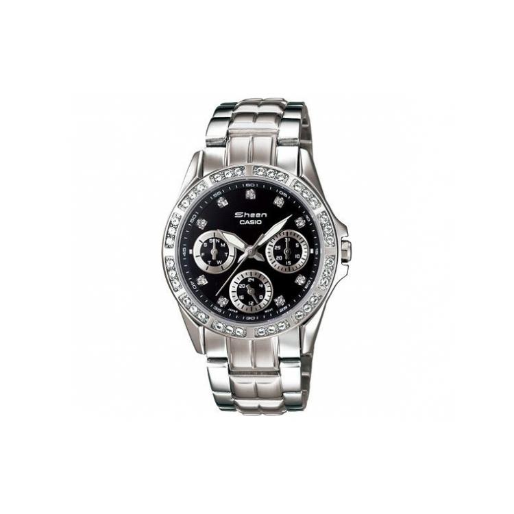 CASIO Women s SHEEN Black Watch SHN-3013D-1A SHN-3013D-1A Silver Strap