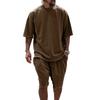 Set Due Pezzi T-shirt da Uomo a Maniche Corte Girocollo e Pantaloncini con Coulisse Outfit Estivo Casual Vestibilità Larga per l'Uso Quotidiano