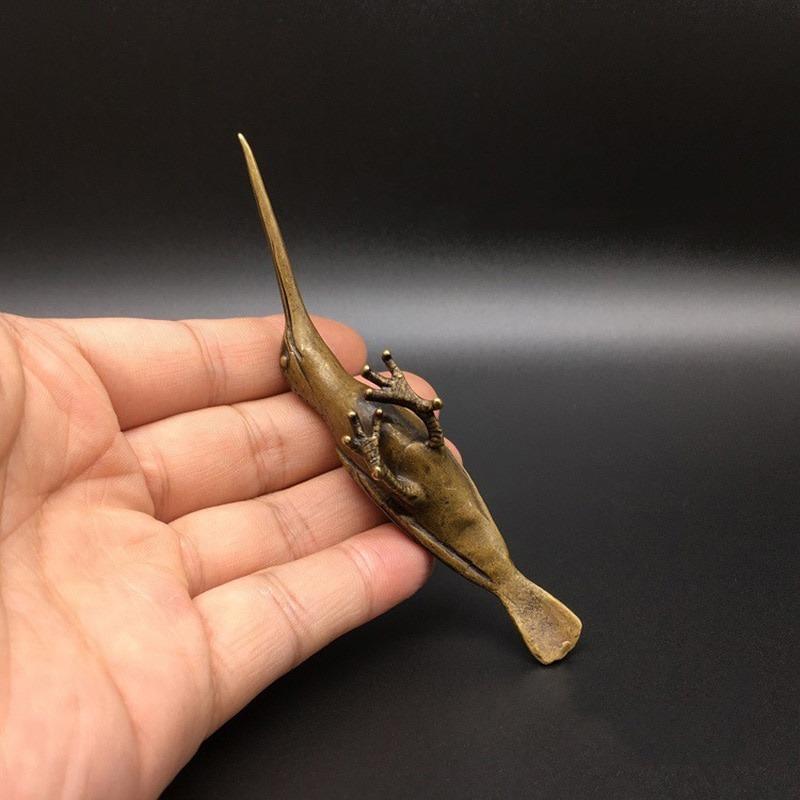 Solid Copper Long Mouth Bird Small Statue Ornaments Classical Vintage Brass Animal Woodpecker Figurines Home Desk Decorations