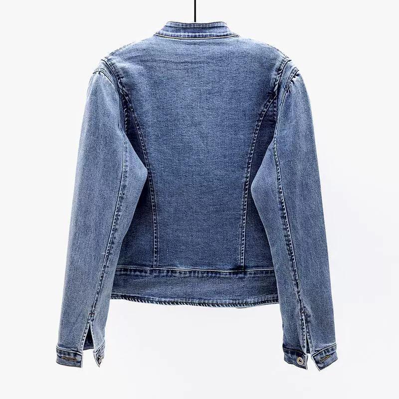 Giacca in Denim Elasticizzato Ricamata Primavera Autunno Donna Giacca Basic Moda Femminile Bomber Jean Capispalla