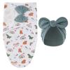 Baby Blanket Hat Set Cartoon Printed Cotton Newborn Swaddle Adjustable Infant Sleeping Swaddle Wraps All Seasons 0-6 Months