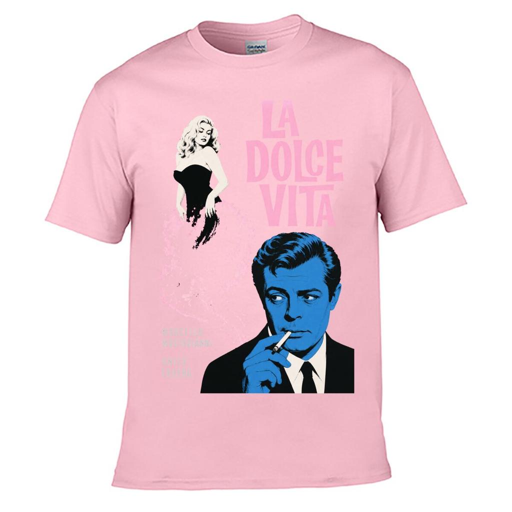 La Dolce Vita Retro Film Poster Street Distressed Washed Loose Simple Tee