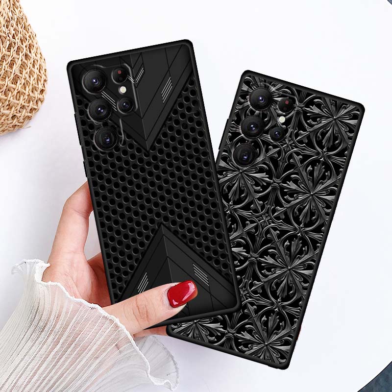 Black carved woven texture Phone Case For Samsung Galaxy S26 S25 S24 S23 S22 S21 S20 Ultra Plus FE 5G Black Soft TPU