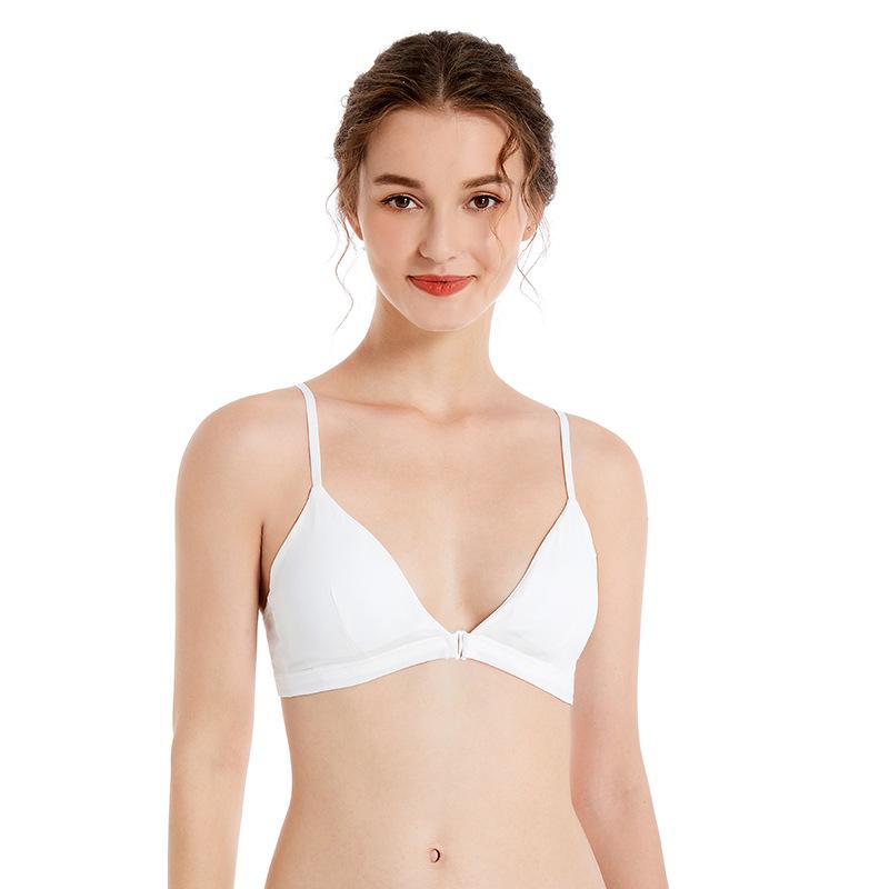 

Летний однотонный бюстгальтер с треугольными чашками и пуговицами спереди, хлопковый бюстгальтер без косточек, дышащий женский бюстгальтер сзади L белый
