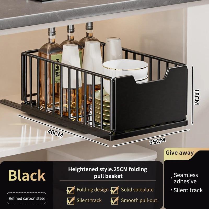 Kitchen Cabinet Pull-out Storage Baskets Organizer Adjustable Under Sink Spice Jar Holder Slide Out Drawer Bathroom Accessories