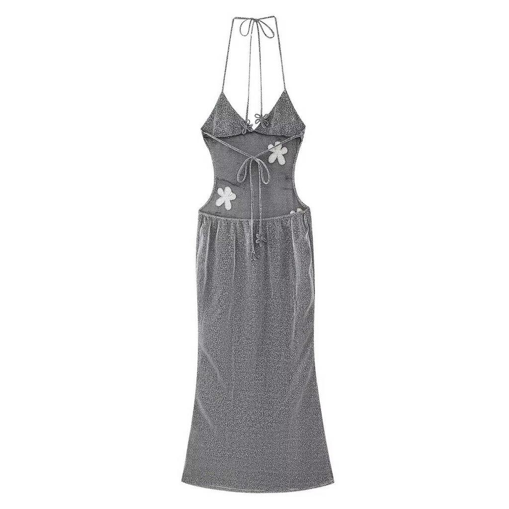 2025 Spring European & American Style Floral Embroidery Lurex Camisole Dress