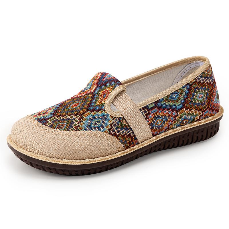 Women's Ethnic Linen Closed-Toe Half Slippers – 2025 New Soft Sole Casual Shoes