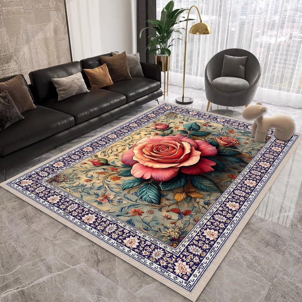 European Floral Large Carpet for Living Room Luxury Decoration Rug Retro Bedroom Non-slip Cloakroom Washable Soft Mat 200x300 cm