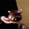 Purple Glaze Fu Lu Round Tea Stove + Triangle Golden Ear Baking Pan Ceramic Stir-Frying Tea Maker Set