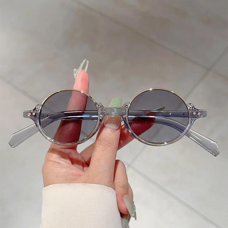 Retro Half Frame Round Sunglasses Punk Hip Hop UV400 Trendy Fashion Women Street Shooting Trendy Accessories