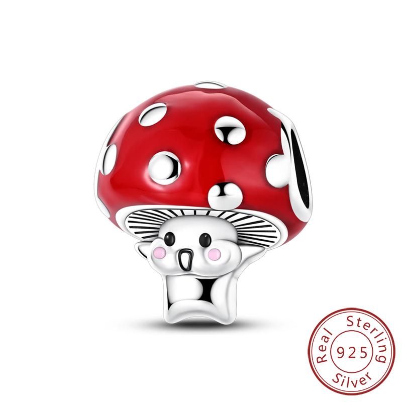 Original Copper Charms Beads Cute Mushroom Unicorn Love Wings Pearl Charm For Bracelet Pendant Woman Girl Jewelry