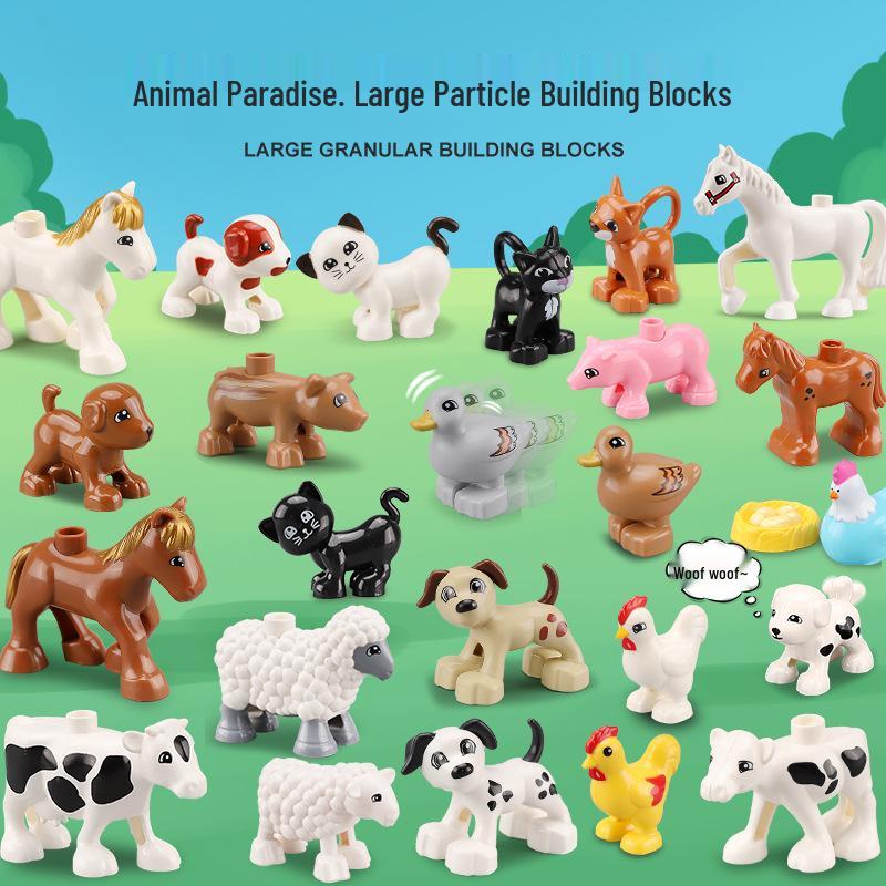 Large Particle Building Blocks: Compatible Prairie Ocean Animal Farm Educational Toys for Kids