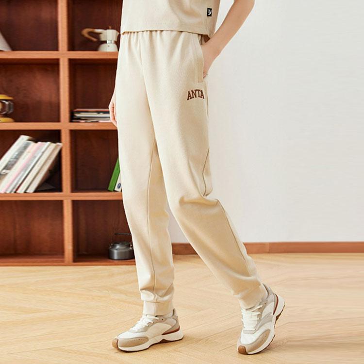 Anta Life Series Letter Mid-Rise Moisture-Wicking Cuffed Knitted Sports Pants Unisex pants Light-Smoke-Gray 952428302-1