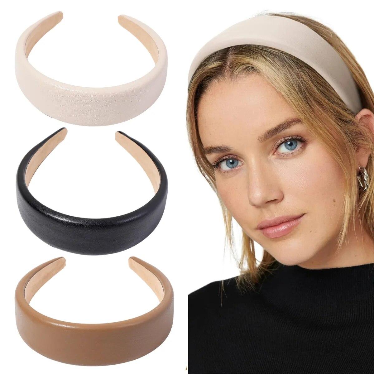 

Осенне-зимняя женская однотонная кожаная повязка на голову, модный головной убор в стиле ретро