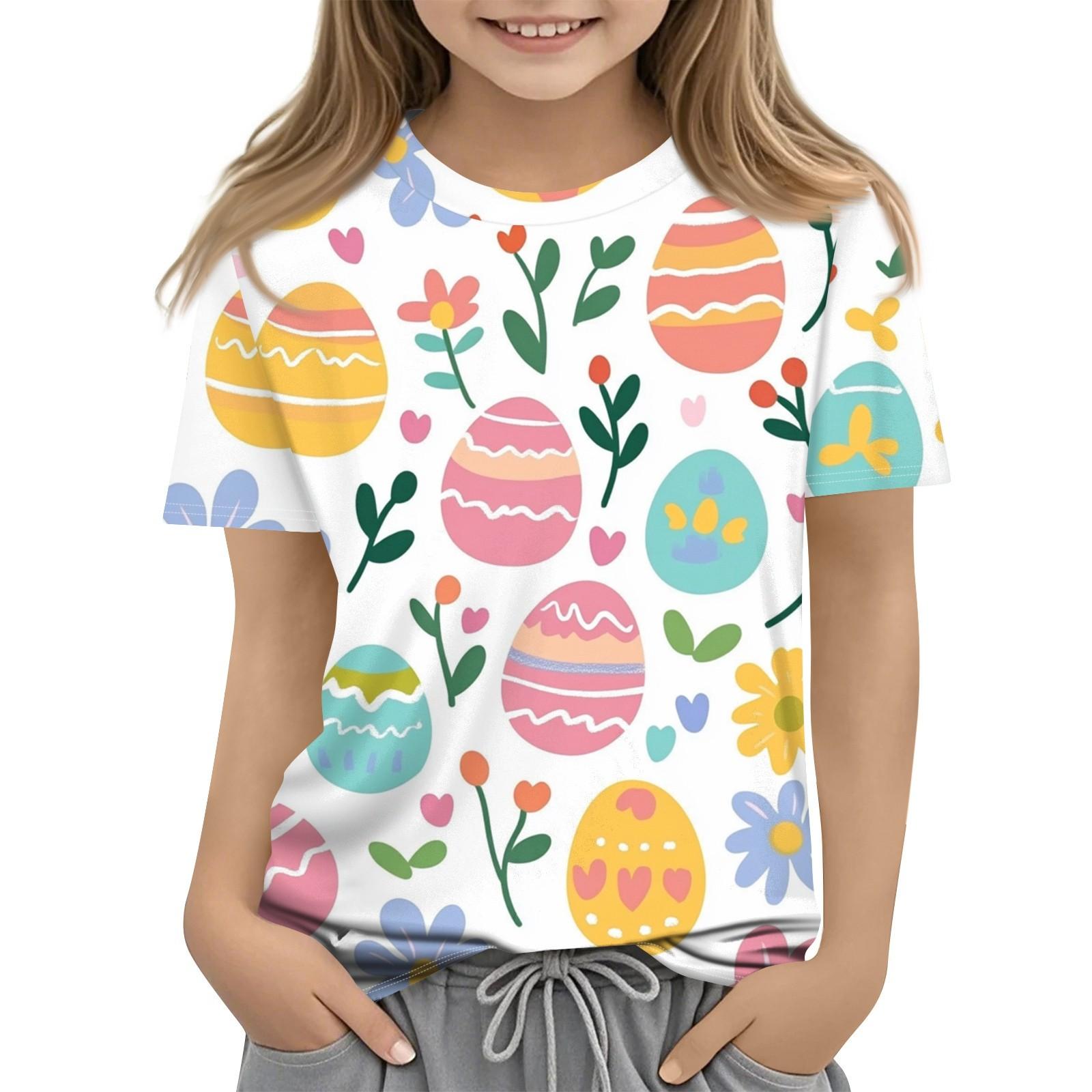 

Детская модная повседневная футболка с коротким рукавом и принтом в виде Пасхи и круглым вырезом 110