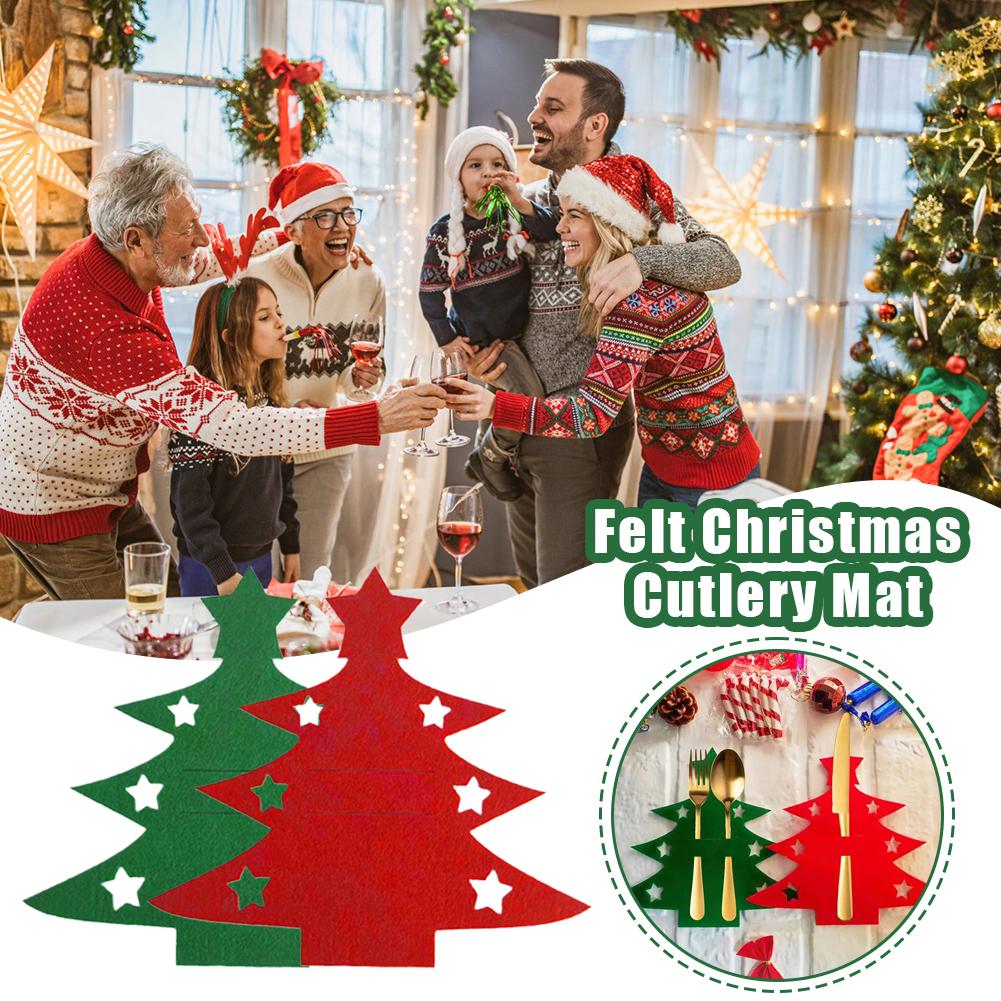 Christmas Cutlery Mat Creative Christmas Tree Design Soft Thick Felt Fordurable 12 Pieces For Home Restaurant Outdoor