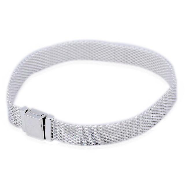 Rose Gold Woven Mesh Reflexions Long Clasp Bracelet 925 Sterling Silver Bangle Fit Original Popular Bead Charm Diy Jewelry