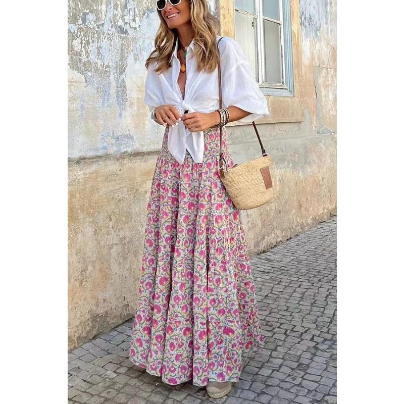 Summer Women's Skirt Printed Bohemian Beach Skirt Oversized Swing Half-body Skirt