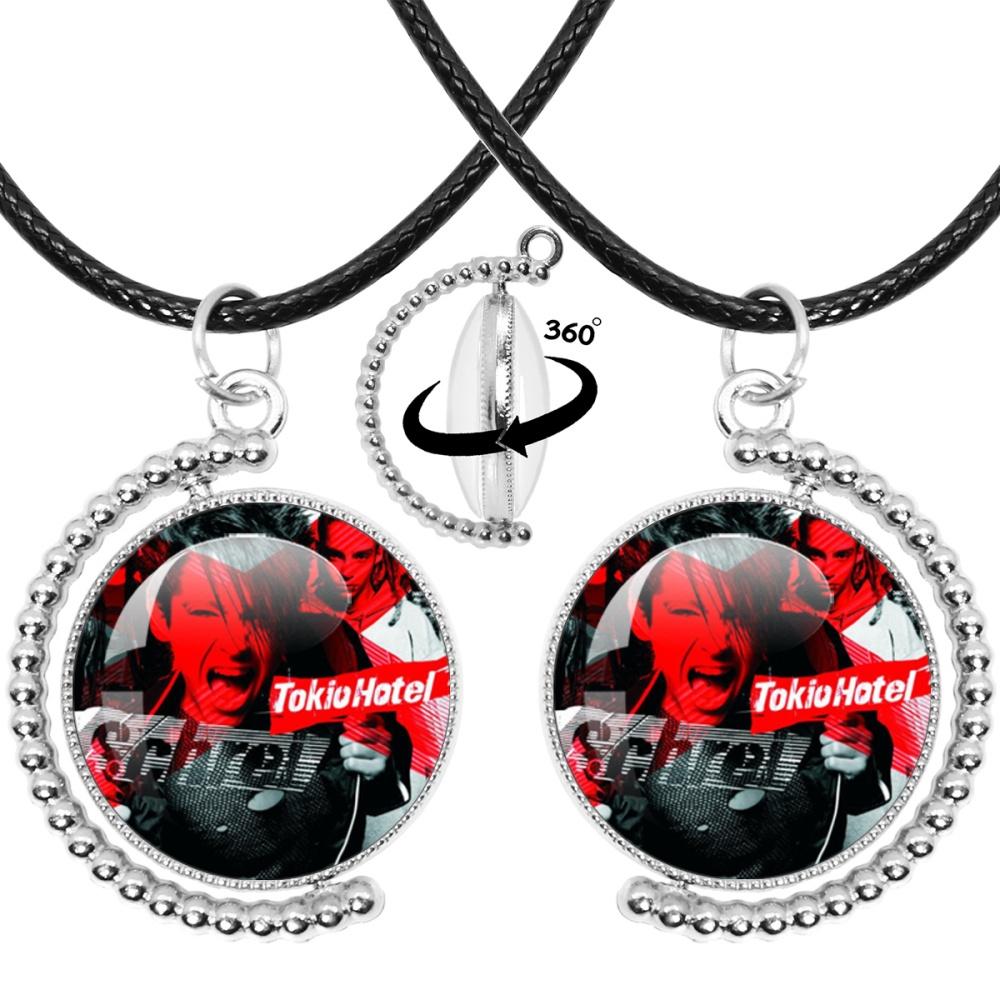 Neue Halskette Tokio Hotel Retro Rockband Pop Bill Kaulitz Band Glas Doppelseitig Drehbar Anhänger Halskette Schmuck Anhänger Fans