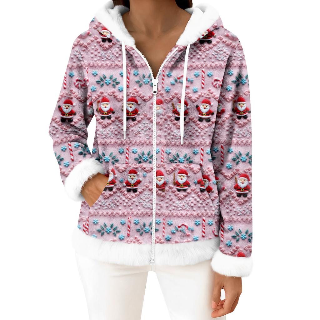 Women's Casual Fashion Long-Sleeved Zip-Up Fleece Hooded Cardigan
