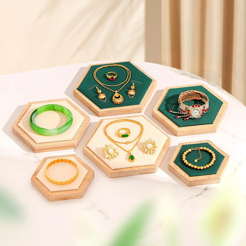 3 Stück Bambus Schmucktablett Halsketten Aufsteller Armband Ring Ohrring Box Organizer Schmuckhalter Platte Vitrine