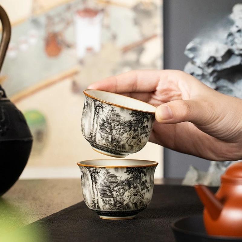 65ML Landscape Ru Kiln Master Cup Household Tea Cup Handmade Tea Bowl Smelling Cup Teaset Supplies Teaware A Cup Of Tea