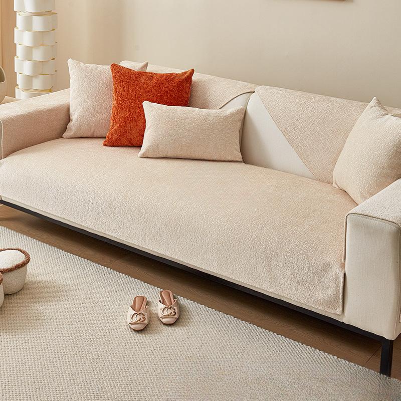 Chenille Sofa Cushion Four Seasons Universal Non-slip Cover Modern Light Luxury Cover Towel Thick Sofa Cover Solid Color Set