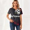 Women's Casual Halloween Print V Neck Button Front Three Quarter Sleeve T Shirt Top Lightweight Soft Fabric Comfortable Fit