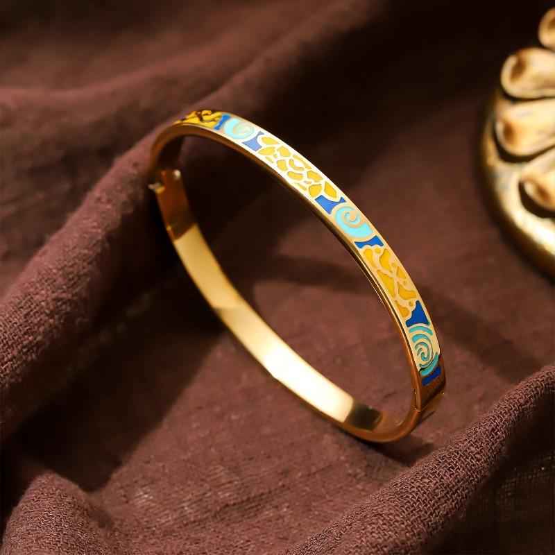 Hot-selling Titanium Steel Enamel Painted Bracelet K Vacuum Electroplating Women's Retro Personalized Oil Drip Titanium Steel Bracelet