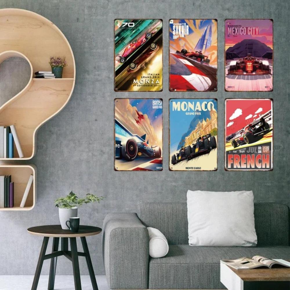 Vintage Formula Car Race Poster Home Garage Club Modern Wall Art Decorative Panel Mural Aesthetics