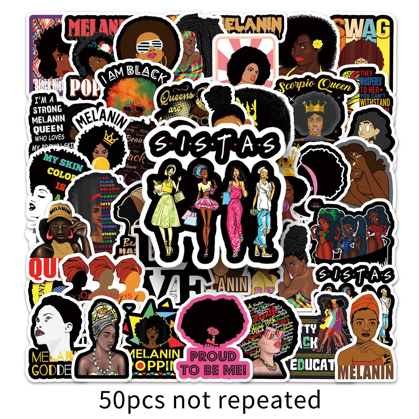 50PCS Inspirational Black Girl Creative Stickers for Suitcase, Stationery, and Planner