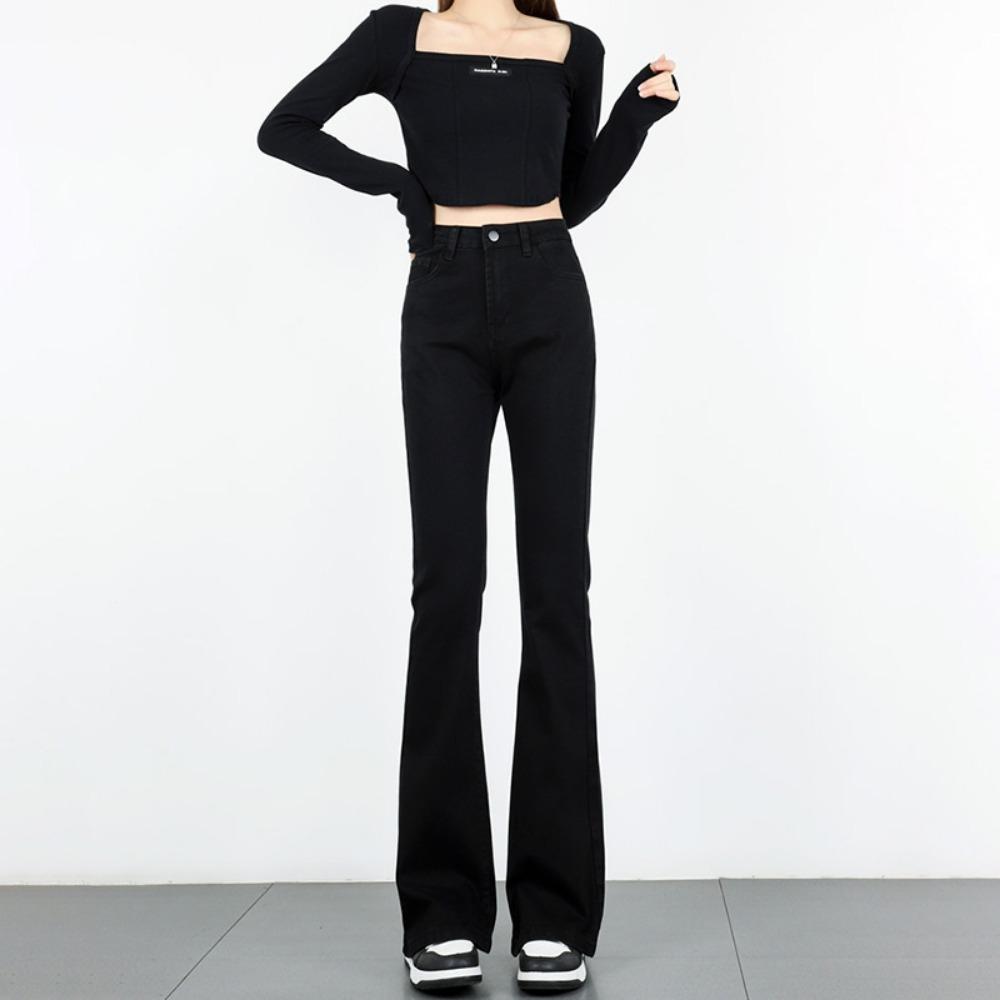 Korean Version of Micro-pull Jeans Women's Spring and Autumn New High-waisted Slim-fitting and Thin Versatile Chic Horn Jeans