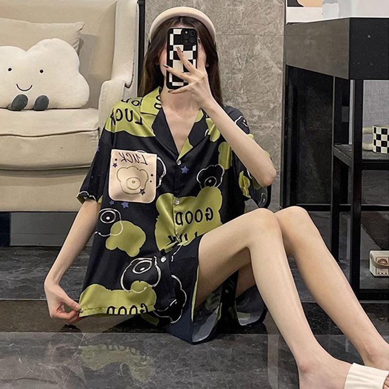 Japanese-style Unprinted Style Summer Fresh Cotton Pajamas Women's Short Sleeves 1011 New Loose Outer Loungewear Suit