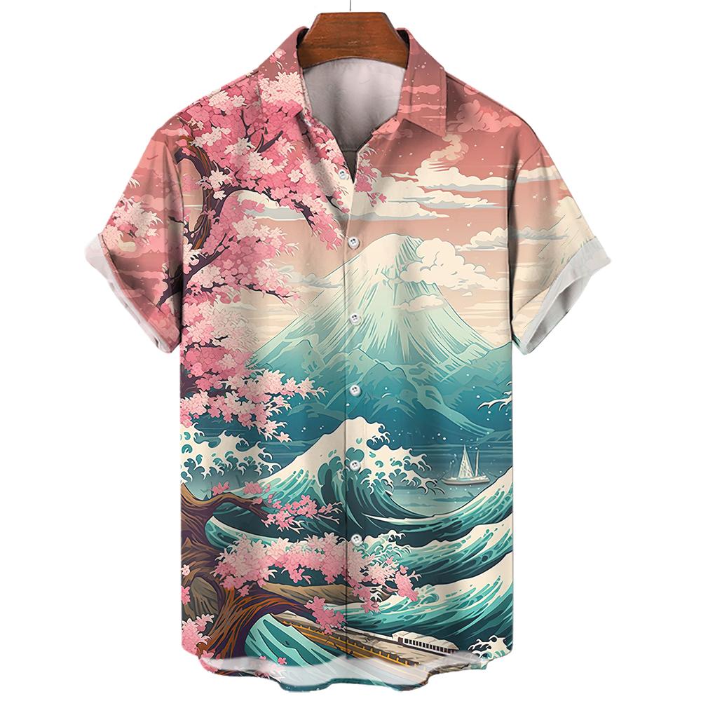 2025 New Shirts For Mens Short Sleeve Tops Japanese Style Ukiyoe Graphic Clothes Oversized Summer Apparel Streetweat Male Shirts