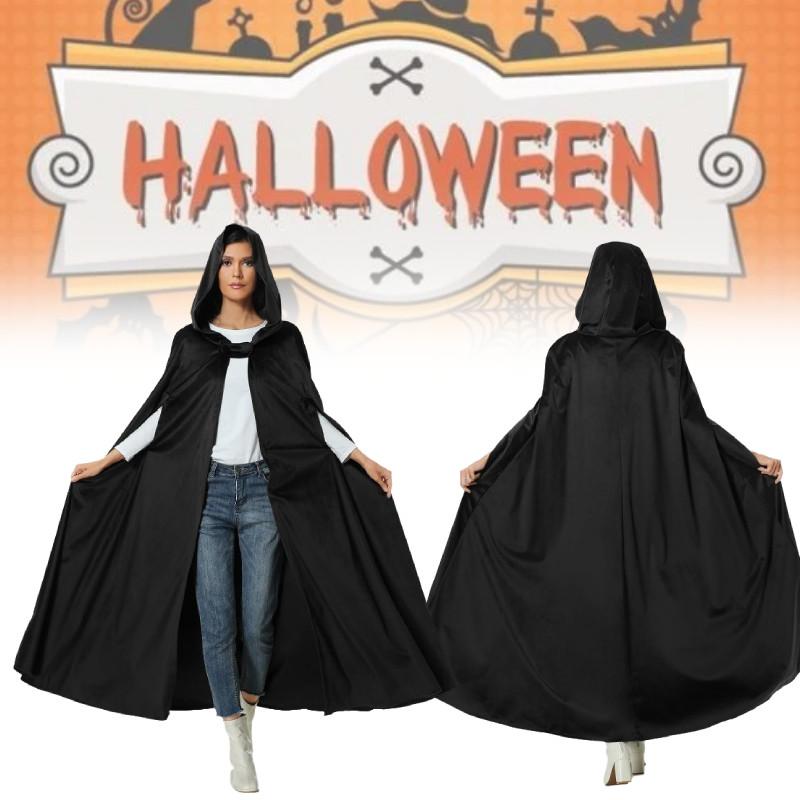 Halloween Long Hooded Cloak Cape Vampire Witch Black Spooky Fancy Unisex Outfit
