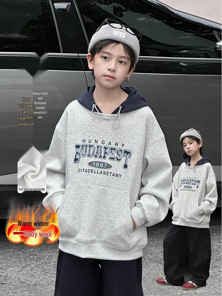 2025 Autumn/Winter Unisex Korean Style Fleece Hoodie for Medium & Large Children