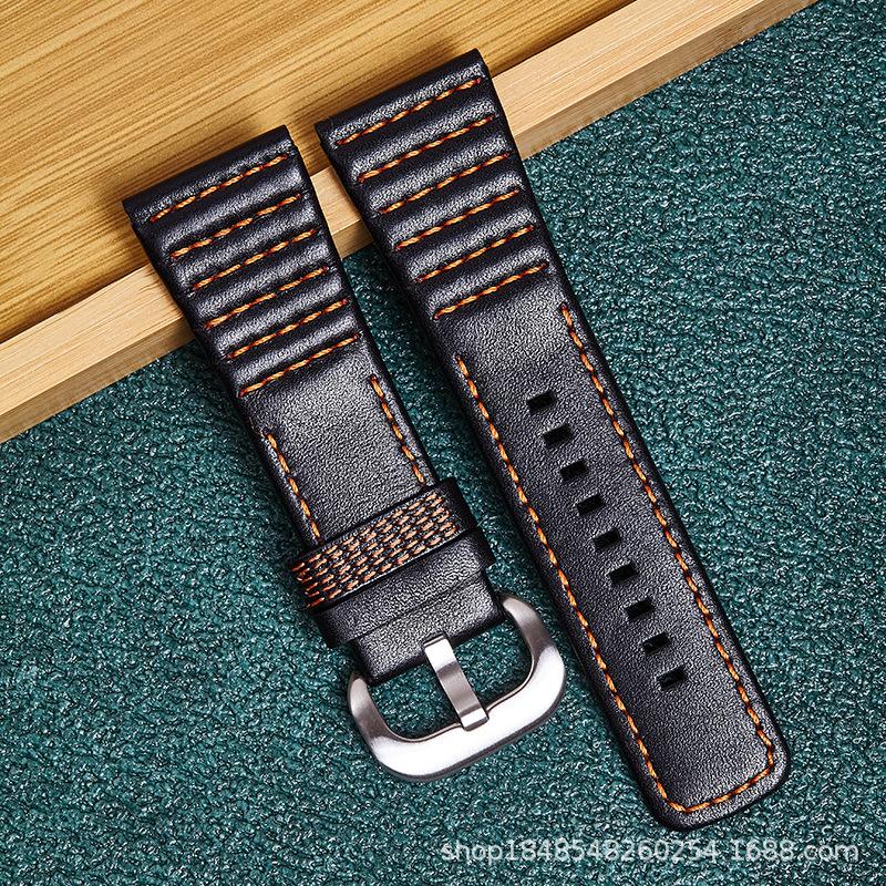 Seven Friday Leather Strap Cow Layer Leather Fits 28Mm Black Color Line High-End Leather Strap