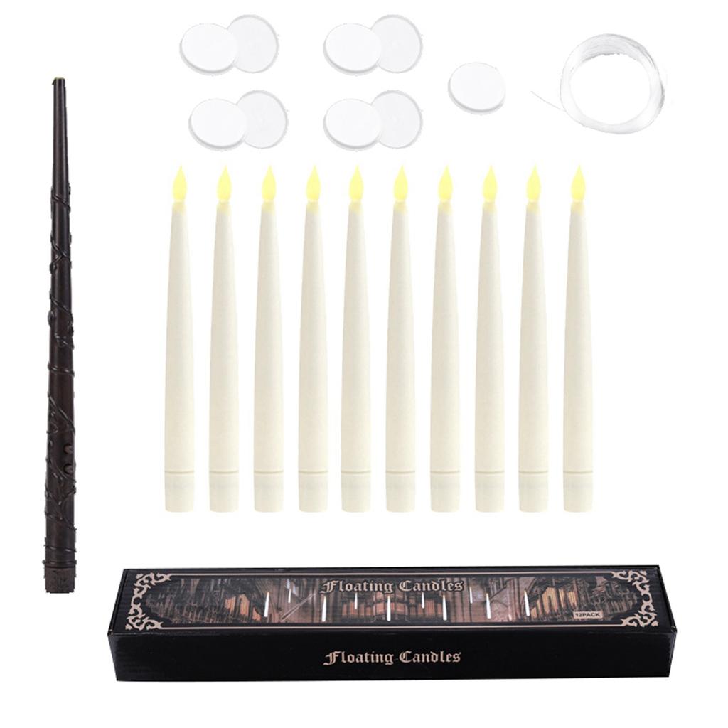 Floating Candles with Wand Remote 10pcs Magic Hanging Candles Flameless LED Taper Candle Remote Batt